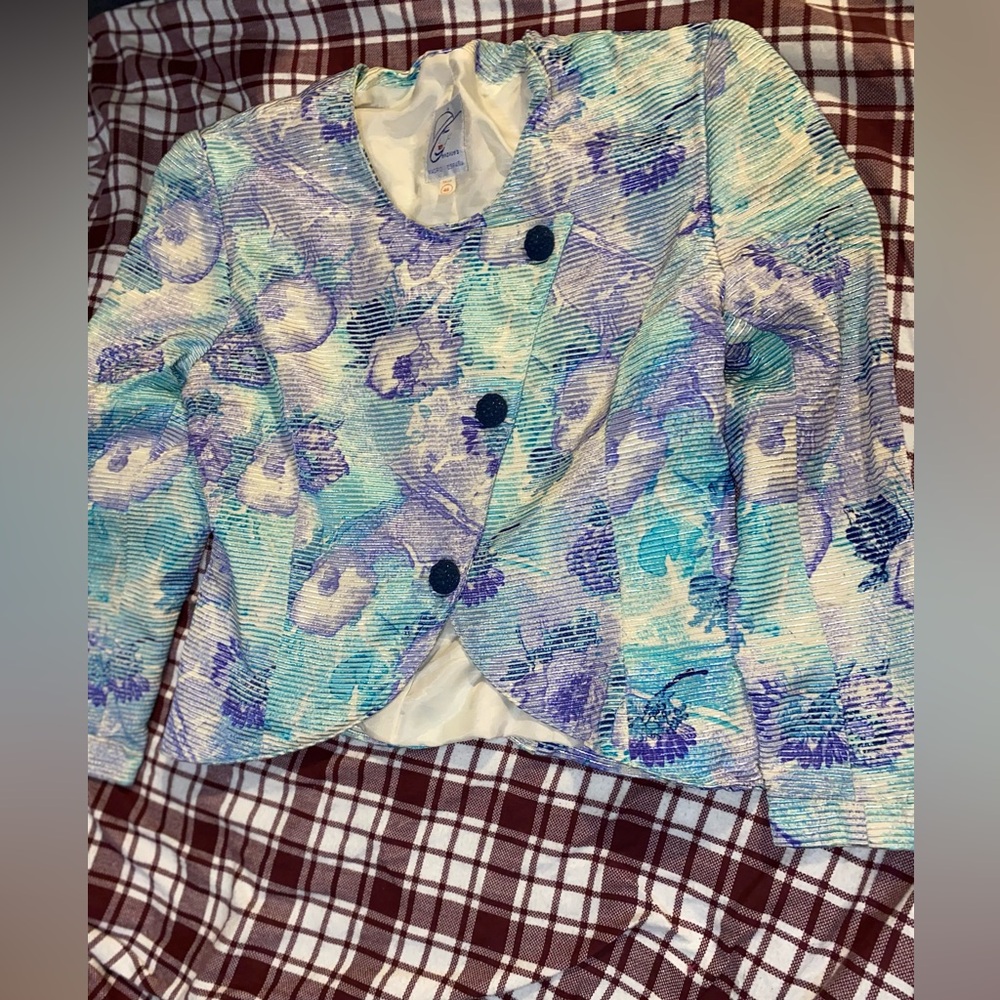 Floral Textured Blazer in Blue and Purple